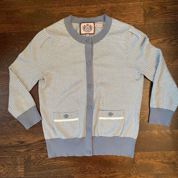 Vintage Juicy Couture Blue/White Cardigan Cashmere Blend-Small - Picture 1 of 10